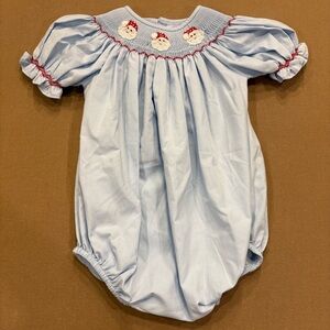 Sweet Dreams Smocked Santa Claus Bubble Light Blue  Size 24 Months New With Tag
